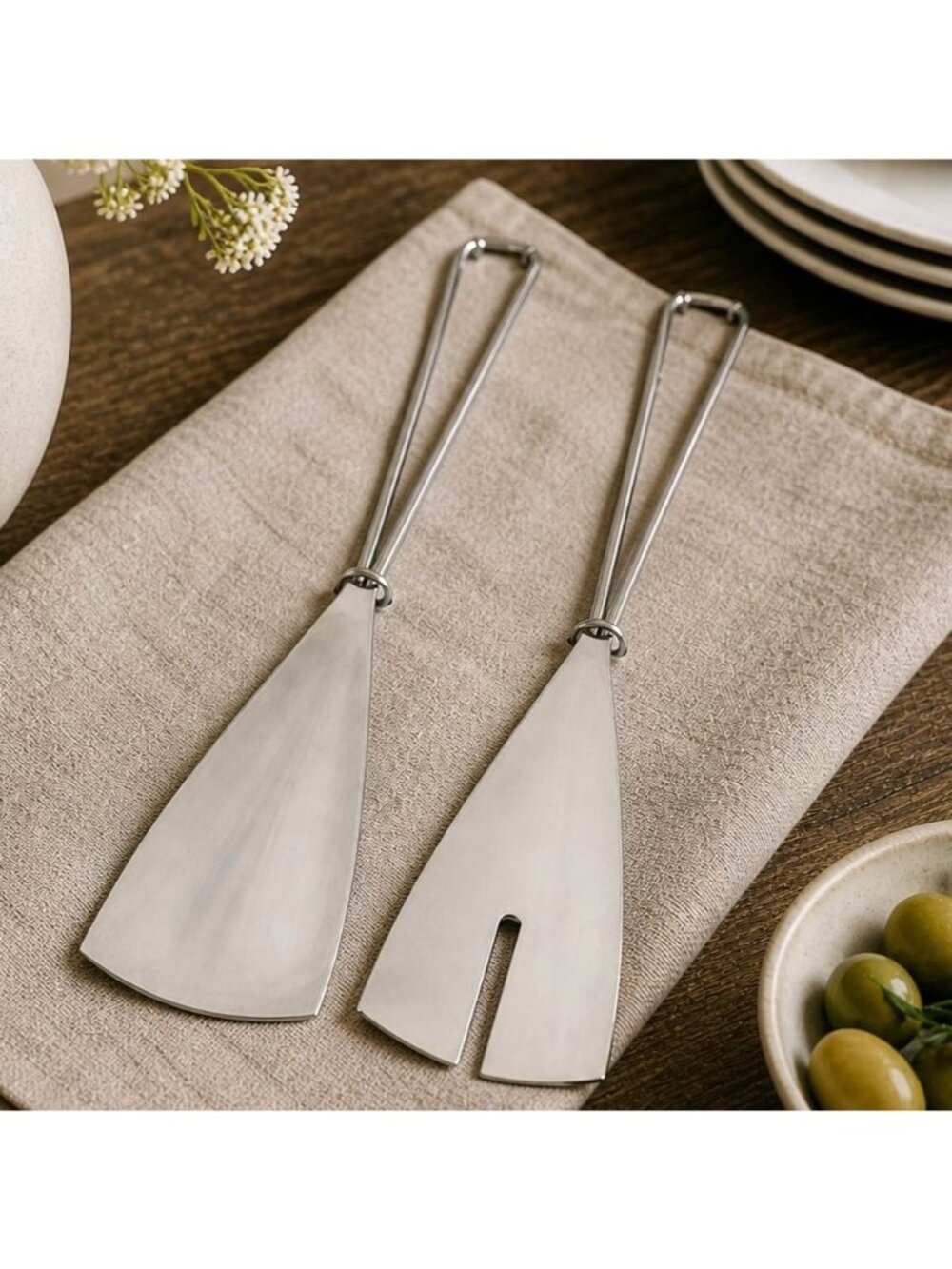 Stainless Salad Servers Set Pier 1 VTG Modern Utensils Minimalist Kitchen Tools